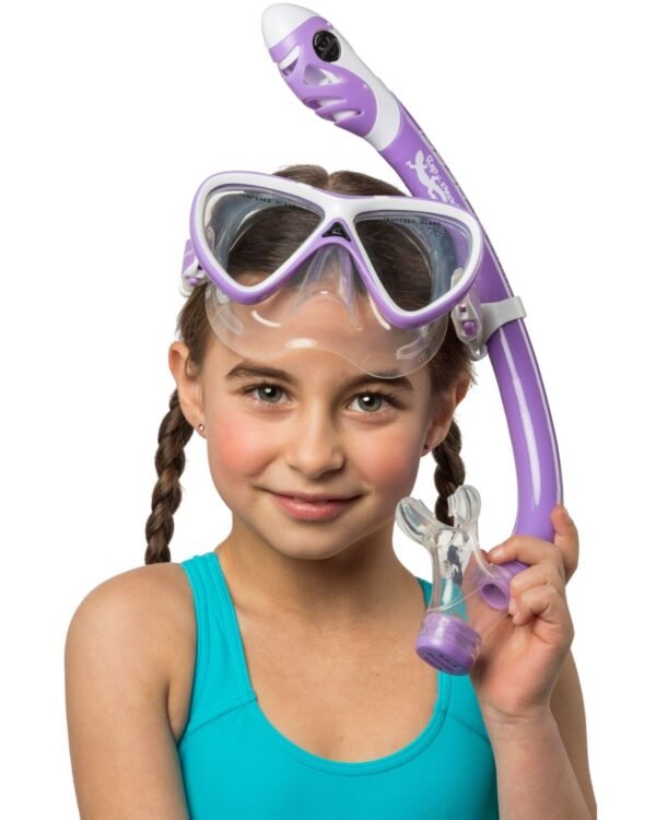 Combo Cressi Pegaso & Iguana Dry: Máscara y Snorkel Infantil Ligero (Morado/Blanco) - Image 2
